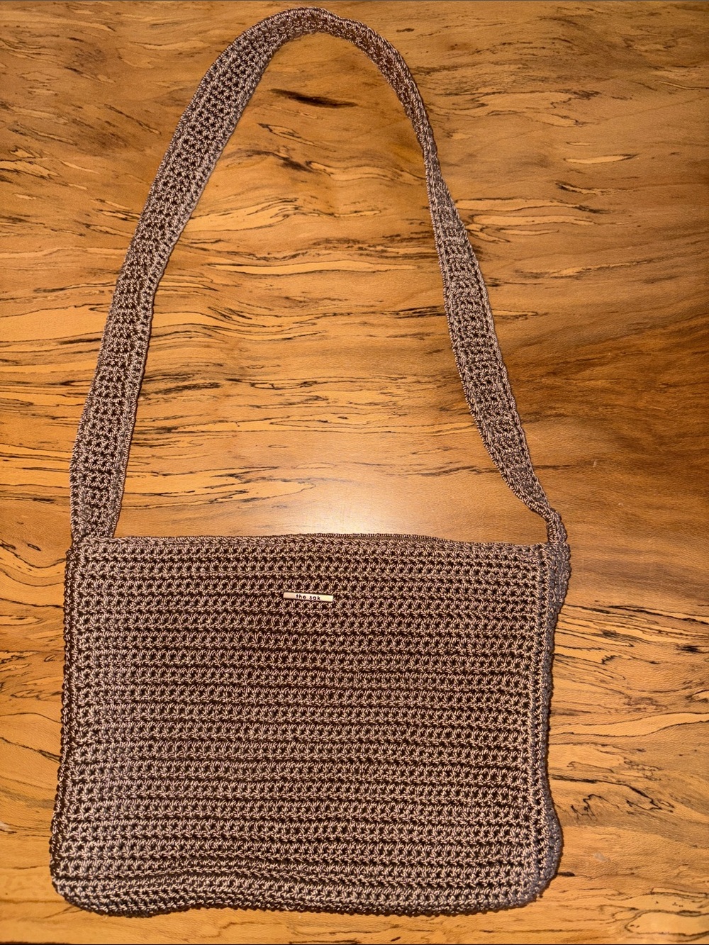 The Sak Woven Crochet Shoulder Bag in Taupe